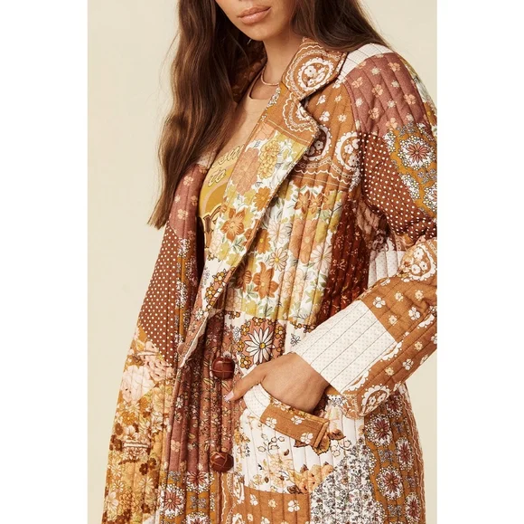 Spell X Free People Cha Cha Patchwork Quilted Long Duster Coat - Picture 4 of 11